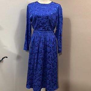 Vintage GUMP’S Silk Floral 3 Piece skirt Set Blue size 8